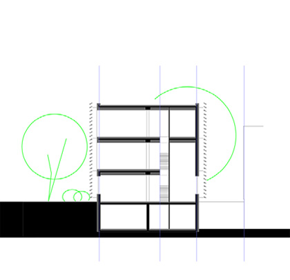 Bürogebäude – Eingangsfassade und Querschnitt